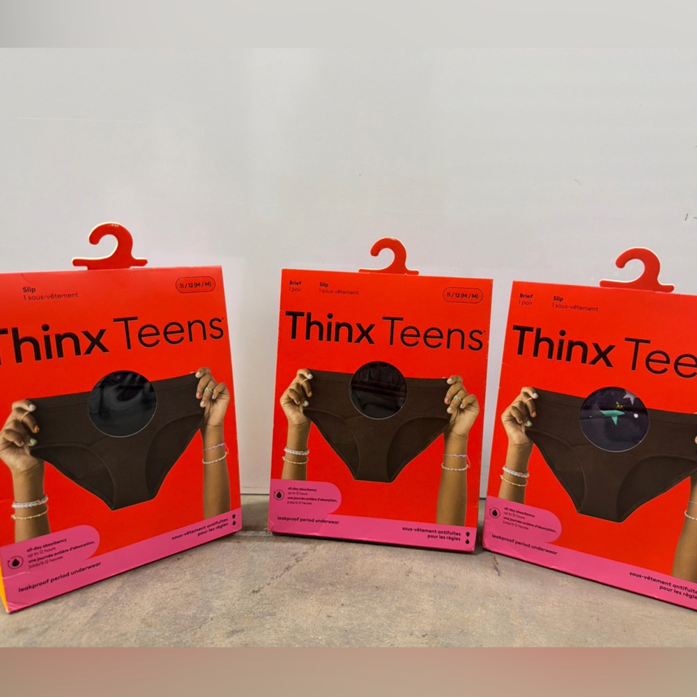 Lot of 3 Pairs Thinx Teens Briefs Leakproof Period Underwear, Size M/11-12